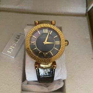 Versace Leda Black Mother of Pearl Leather Dial watch